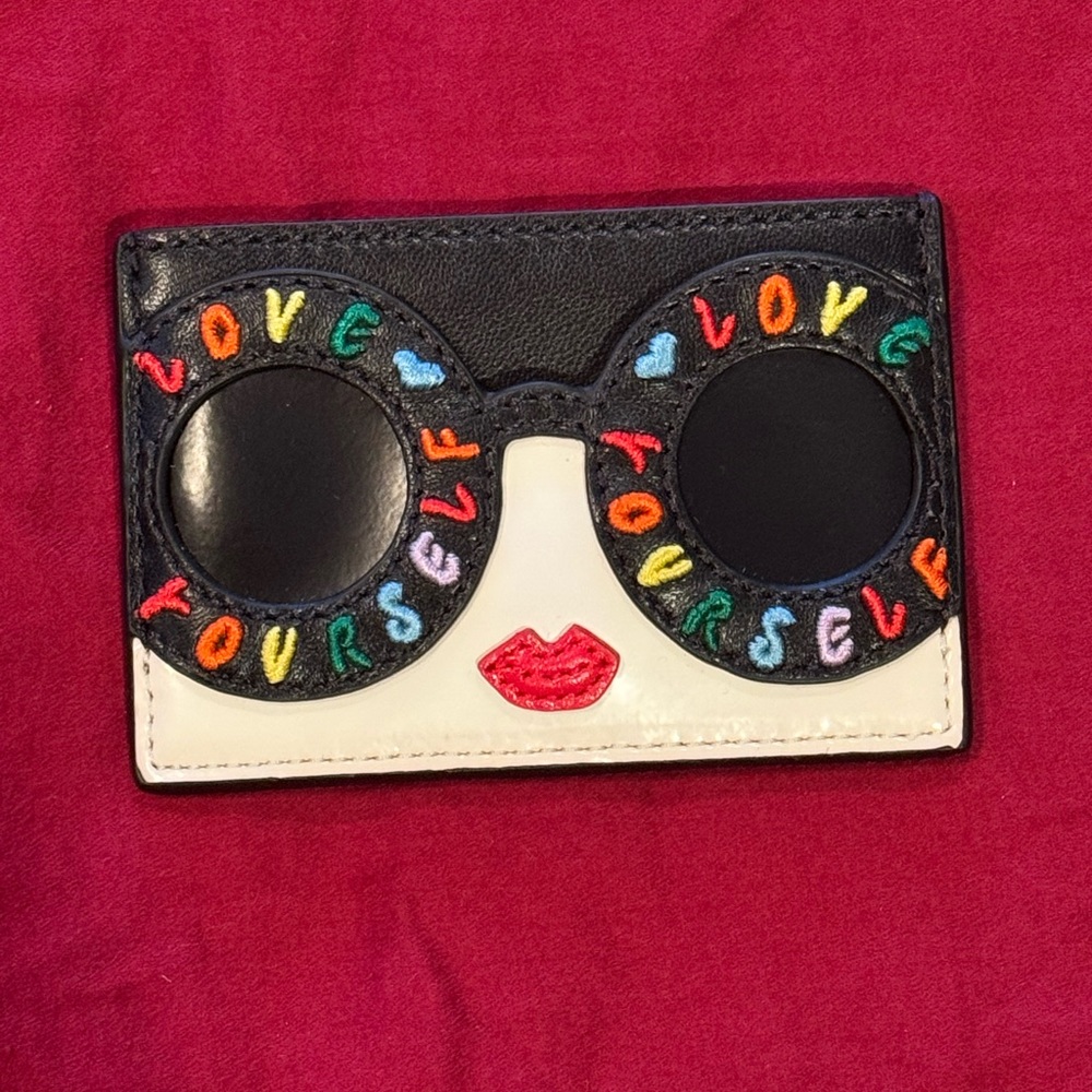 RARE, NEVER USED! Alice + Olivia Stace Face Card Holder, Rainbow “Love Yourself”
